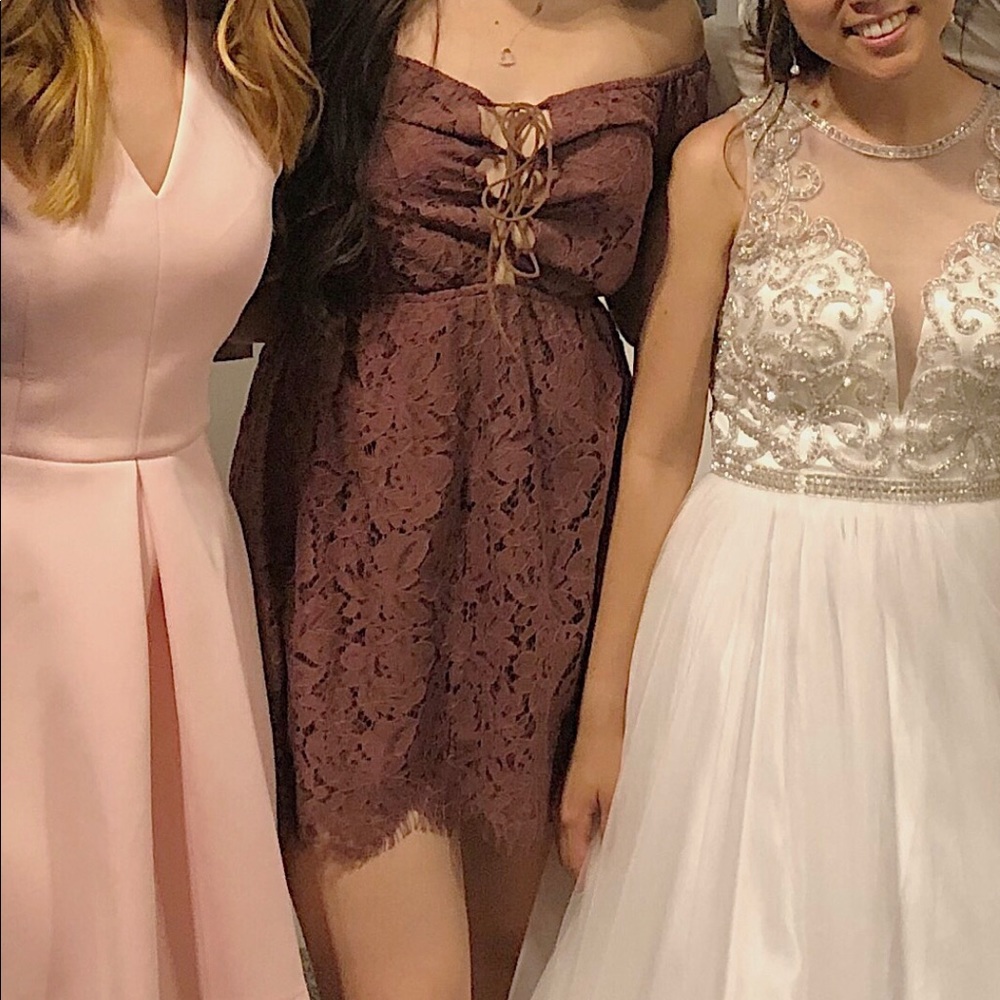 Mauve Lace Strapless Dress